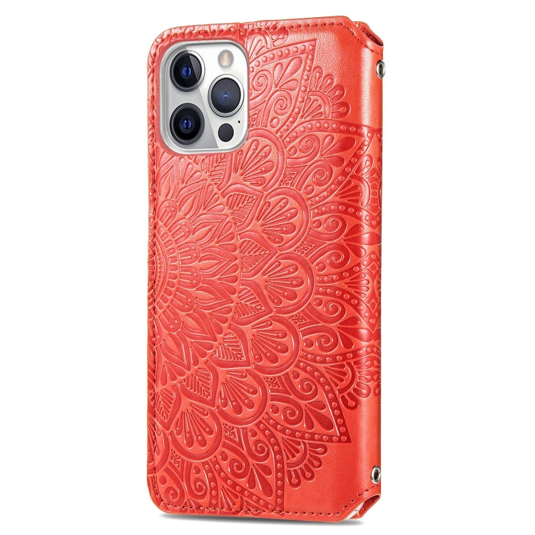 For iPhone 12 / 12 Pro Blooming Mandala Embossed Pattern Magnetic Horizontal Flip Leather Case with Holder & Card Slots & Wallet