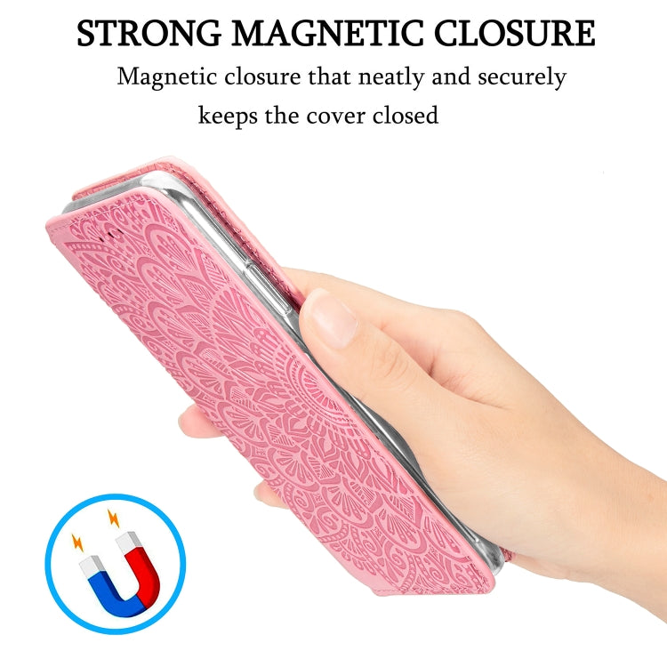 For iPhone 12 / 12 Pro Blooming Mandala Embossed Pattern Magnetic Horizontal Flip Leather Case with Holder & Card Slots & Wallet