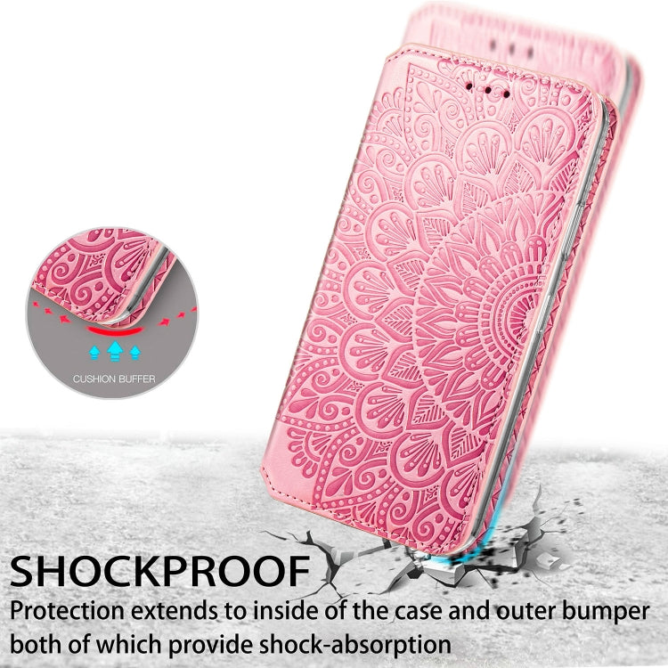For iPhone 12 / 12 Pro Blooming Mandala Embossed Pattern Magnetic Horizontal Flip Leather Case with Holder & Card Slots & Wallet