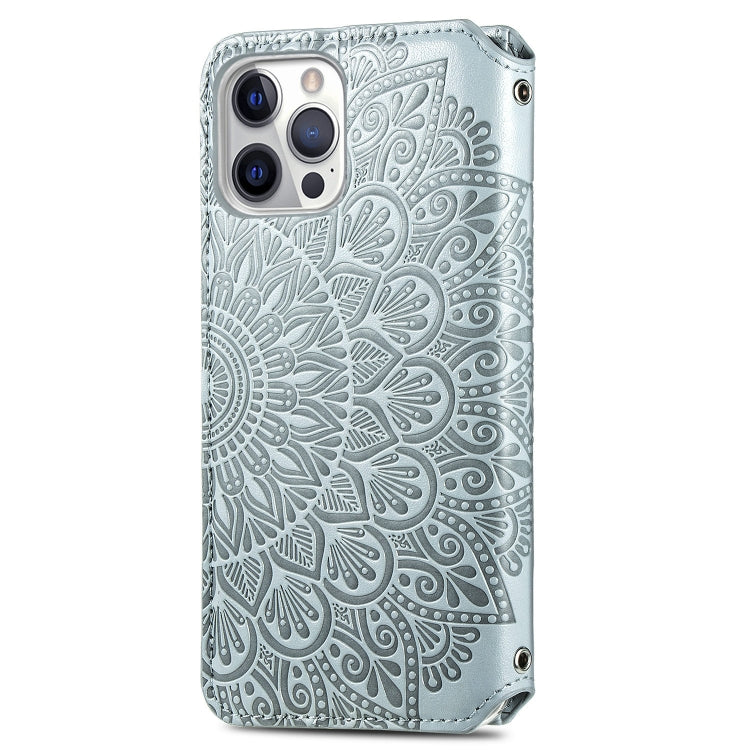 For iPhone 12 / 12 Pro Blooming Mandala Embossed Pattern Magnetic Horizontal Flip Leather Case with Holder & Card Slots & Wallet