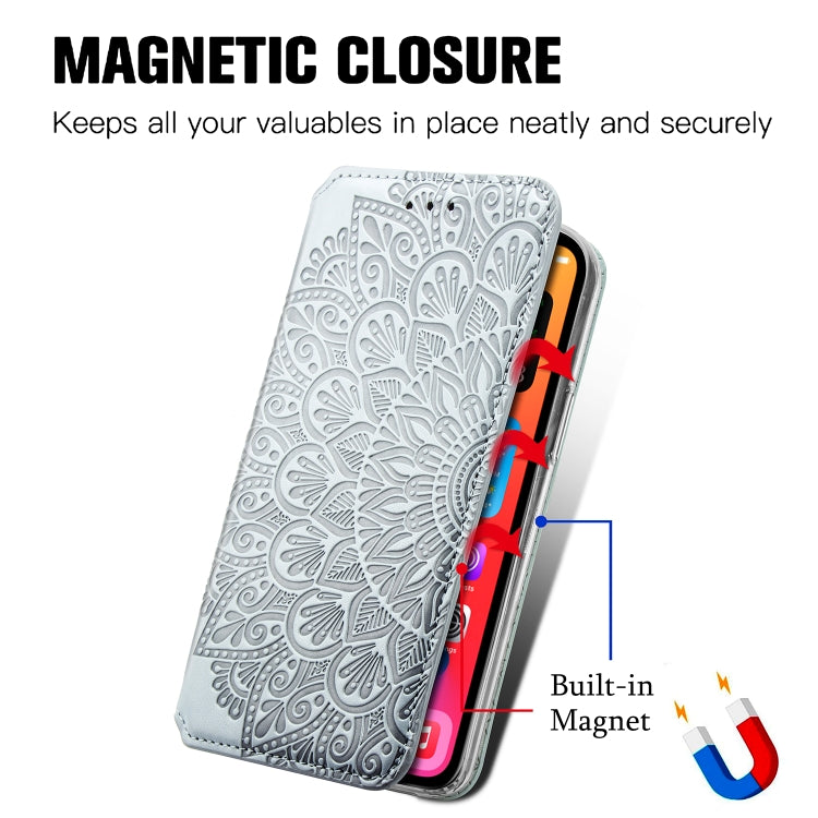 For iPhone 12 / 12 Pro Blooming Mandala Embossed Pattern Magnetic Horizontal Flip Leather Case with Holder & Card Slots & Wallet
