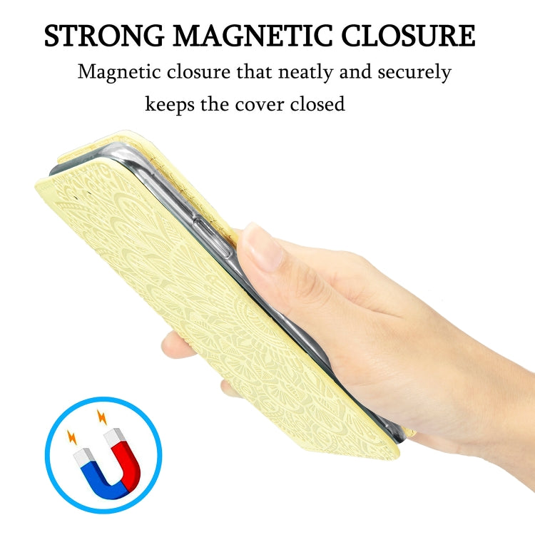 For iPhone 12 / 12 Pro Blooming Mandala Embossed Pattern Magnetic Horizontal Flip Leather Case with Holder & Card Slots & Wallet