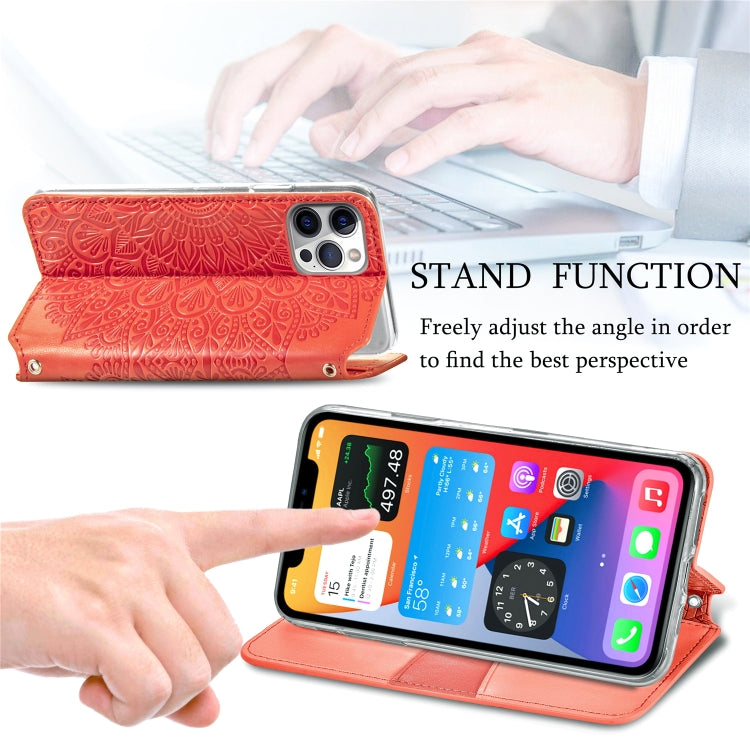 For iPhone 12 Pro Max Blooming Mandala Embossed Pattern Magnetic Horizontal Flip Leather Case with Holder & Card Slots & Wallet