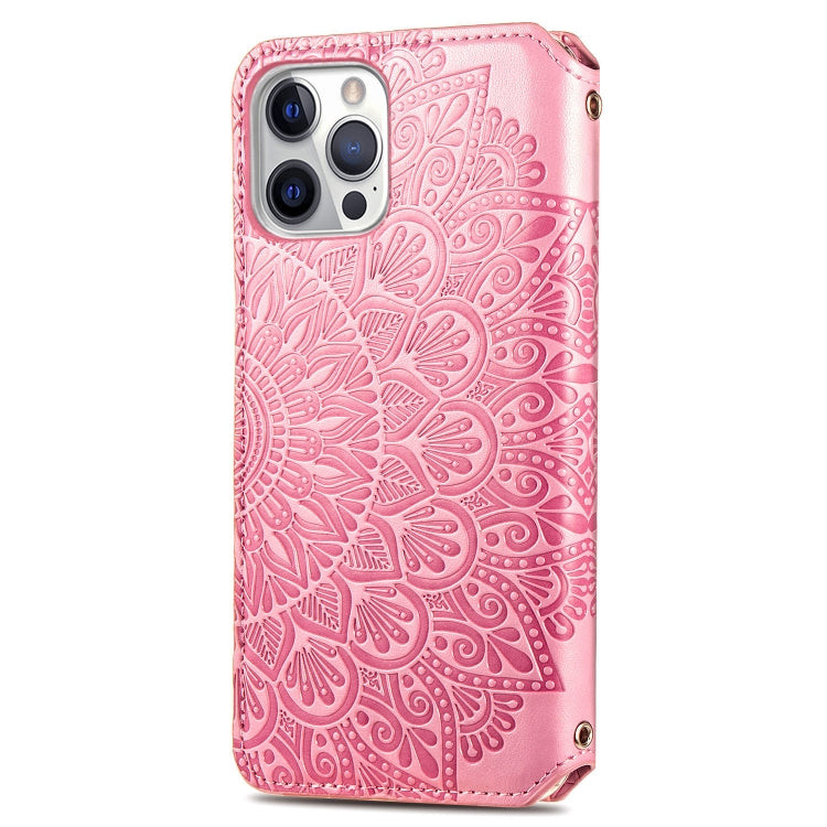 For iPhone 12 Pro Max Blooming Mandala Embossed Pattern Magnetic Horizontal Flip Leather Case with Holder & Card Slots & Wallet