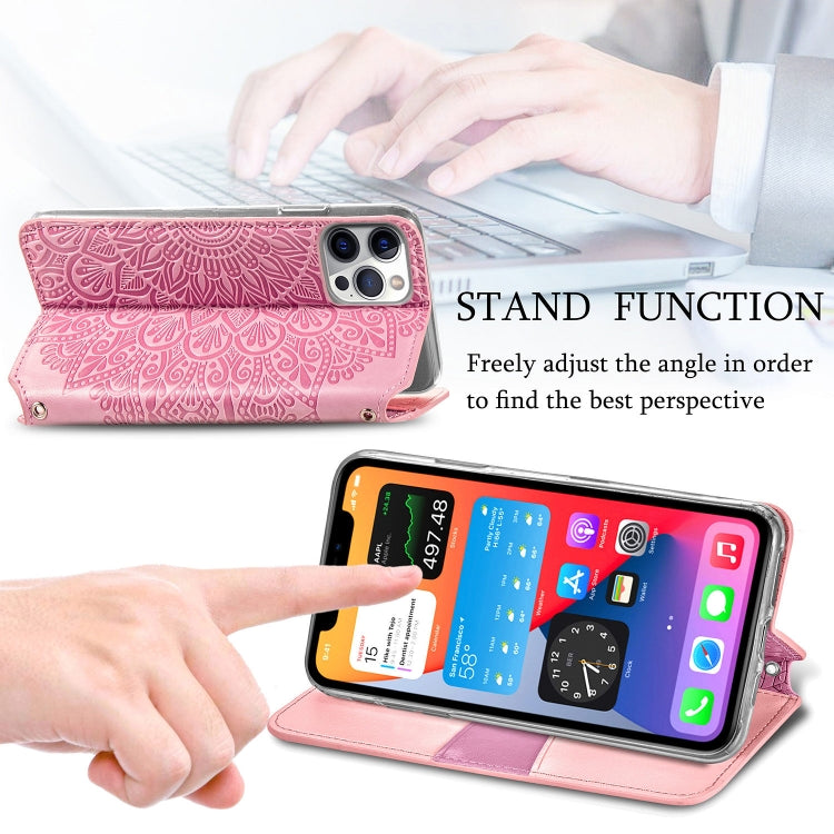 For iPhone 12 Pro Max Blooming Mandala Embossed Pattern Magnetic Horizontal Flip Leather Case with Holder & Card Slots & Wallet