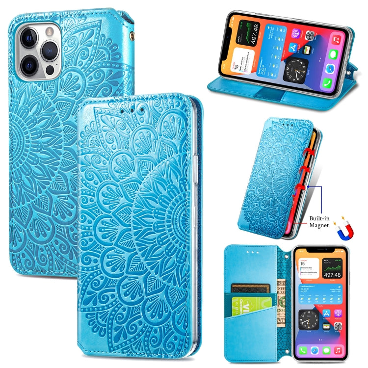 For iPhone 12 Pro Max Blooming Mandala Embossed Pattern Magnetic Horizontal Flip Leather Case with Holder & Card Slots & Wallet
