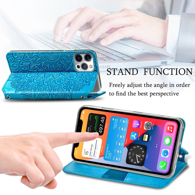 For iPhone 12 Pro Max Blooming Mandala Embossed Pattern Magnetic Horizontal Flip Leather Case with Holder & Card Slots & Wallet