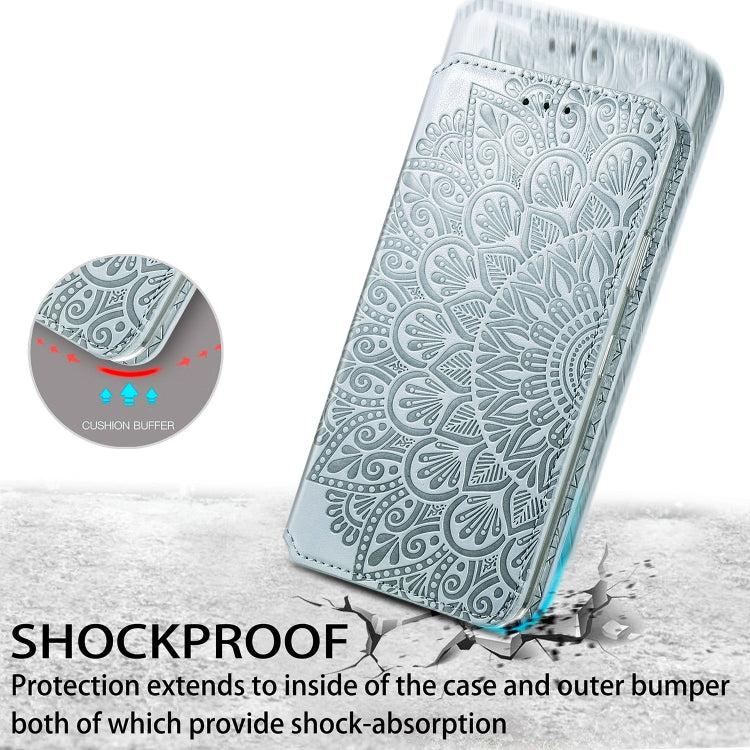 For iPhone 12 Pro Max Blooming Mandala Embossed Pattern Magnetic Horizontal Flip Leather Case with Holder & Card Slots & Wallet