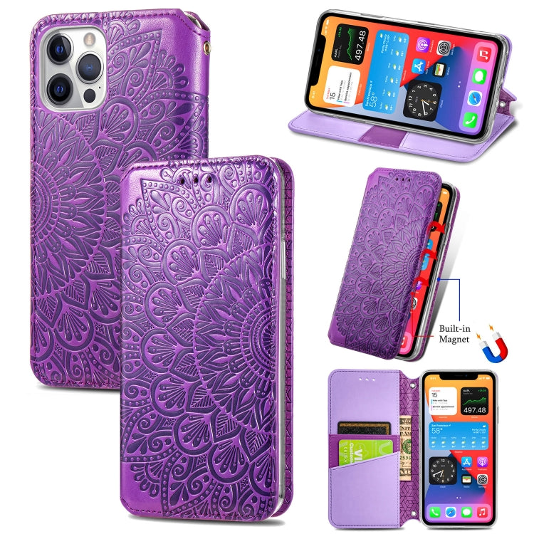For iPhone 12 Pro Max Blooming Mandala Embossed Pattern Magnetic Horizontal Flip Leather Case with Holder & Card Slots & Wallet