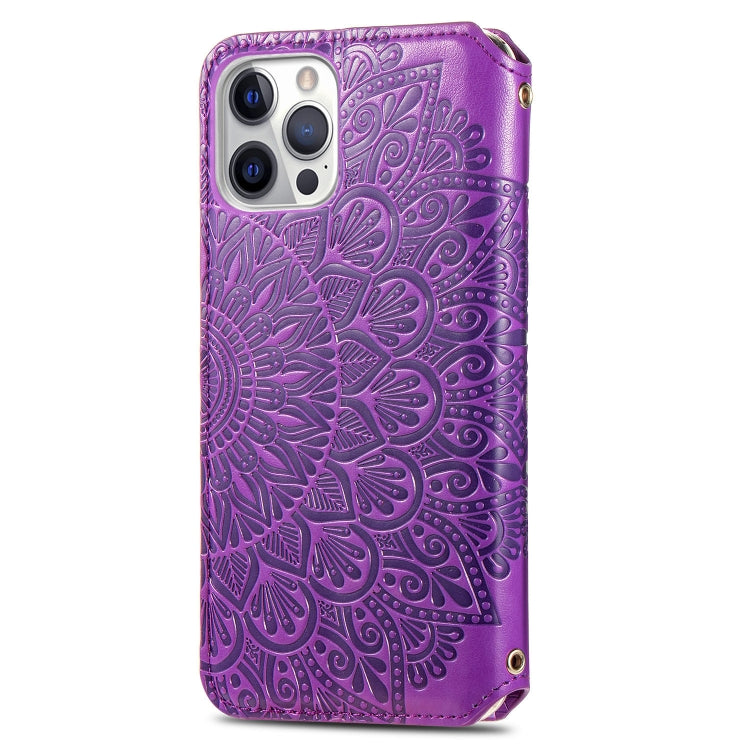 For iPhone 12 Pro Max Blooming Mandala Embossed Pattern Magnetic Horizontal Flip Leather Case with Holder & Card Slots & Wallet