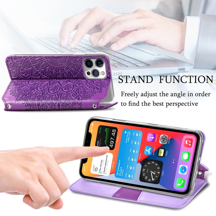 For iPhone 12 Pro Max Blooming Mandala Embossed Pattern Magnetic Horizontal Flip Leather Case with Holder & Card Slots & Wallet