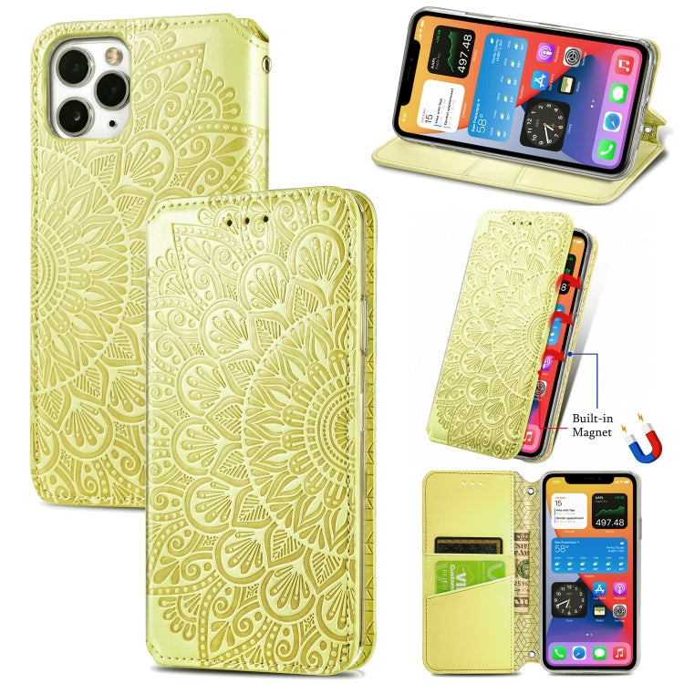 For iPhone 12 Pro Max Blooming Mandala Embossed Pattern Magnetic Horizontal Flip Leather Case with Holder & Card Slots & Wallet
