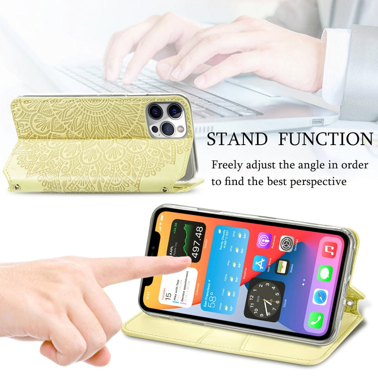 For iPhone 12 Pro Max Blooming Mandala Embossed Pattern Magnetic Horizontal Flip Leather Case with Holder & Card Slots & Wallet