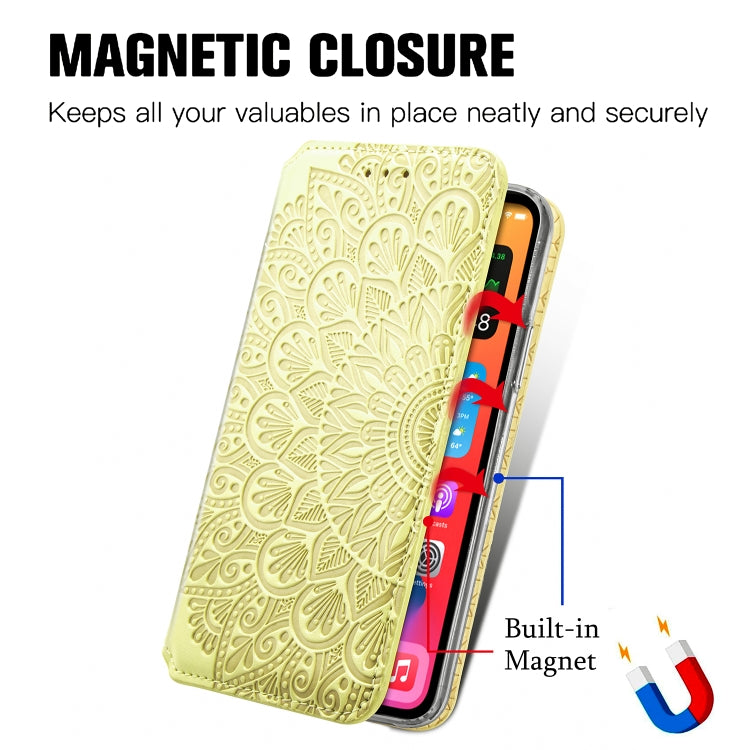 For iPhone 12 Pro Max Blooming Mandala Embossed Pattern Magnetic Horizontal Flip Leather Case with Holder & Card Slots & Wallet