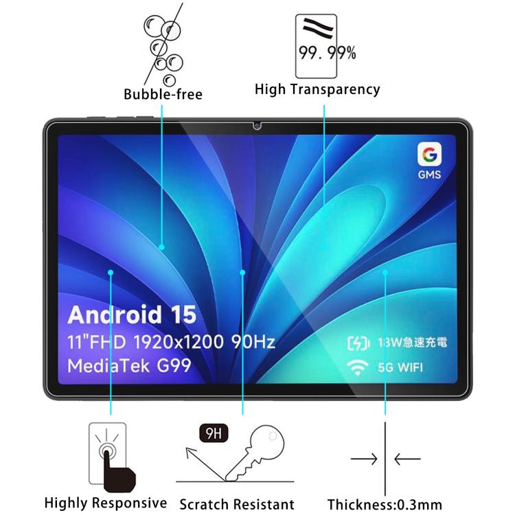 For Philips T8015 11 inch 2pcs 9H 0.3mm Explosion-proof Tempered Glass Film