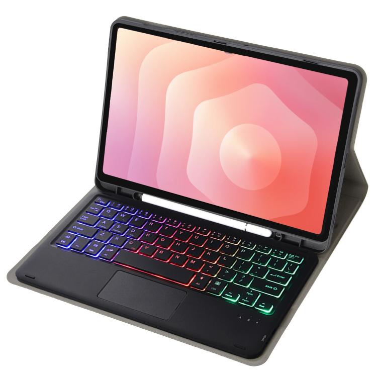 For Samsung Galaxy Tab S11 Candy Color Touch Backlight Bluetooth Keyboard Leather Tablet Case with Pen Holder