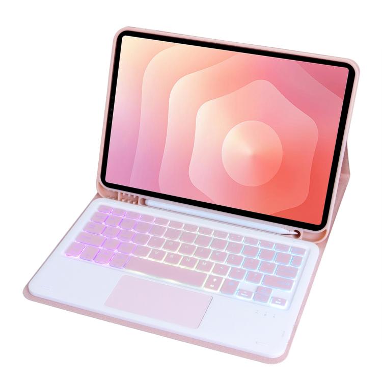 For Samsung Galaxy Tab S11 Candy Color Touch Backlight Bluetooth Keyboard Leather Tablet Case with Pen Holder