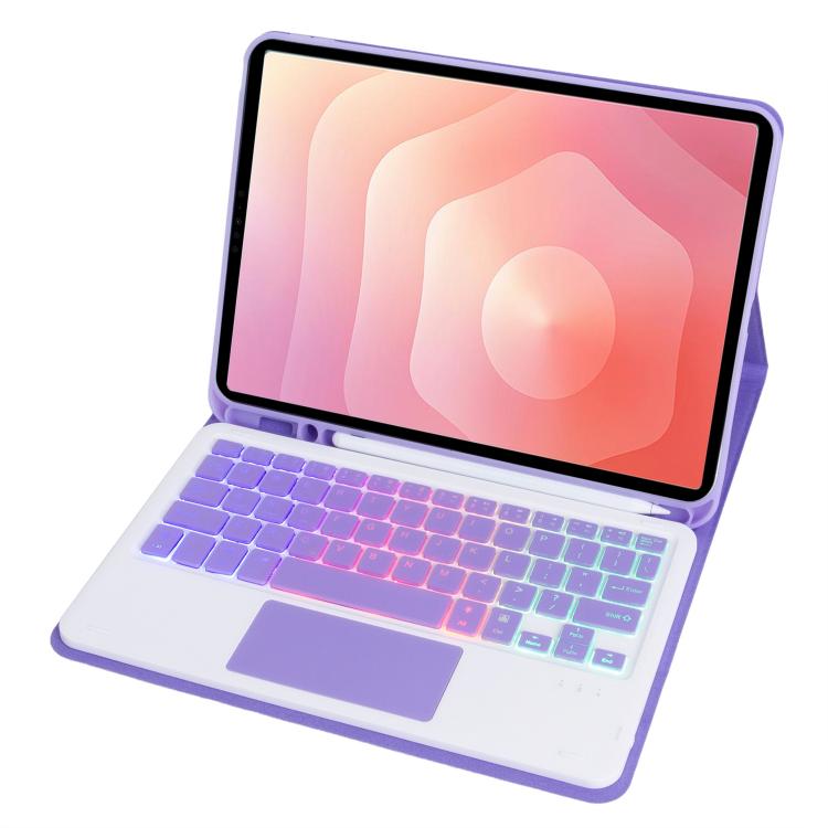 For Samsung Galaxy Tab S11 Candy Color Touch Backlight Bluetooth Keyboard Leather Tablet Case with Pen Holder