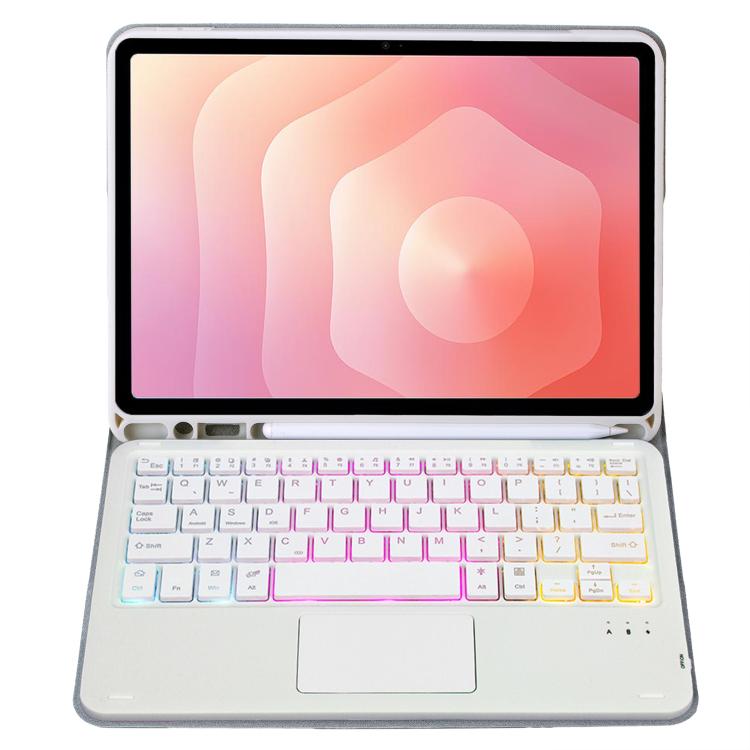 For Samsung Galaxy Tab S11 Candy Color Touch Backlight Bluetooth Keyboard Leather Tablet Case with Pen Holder