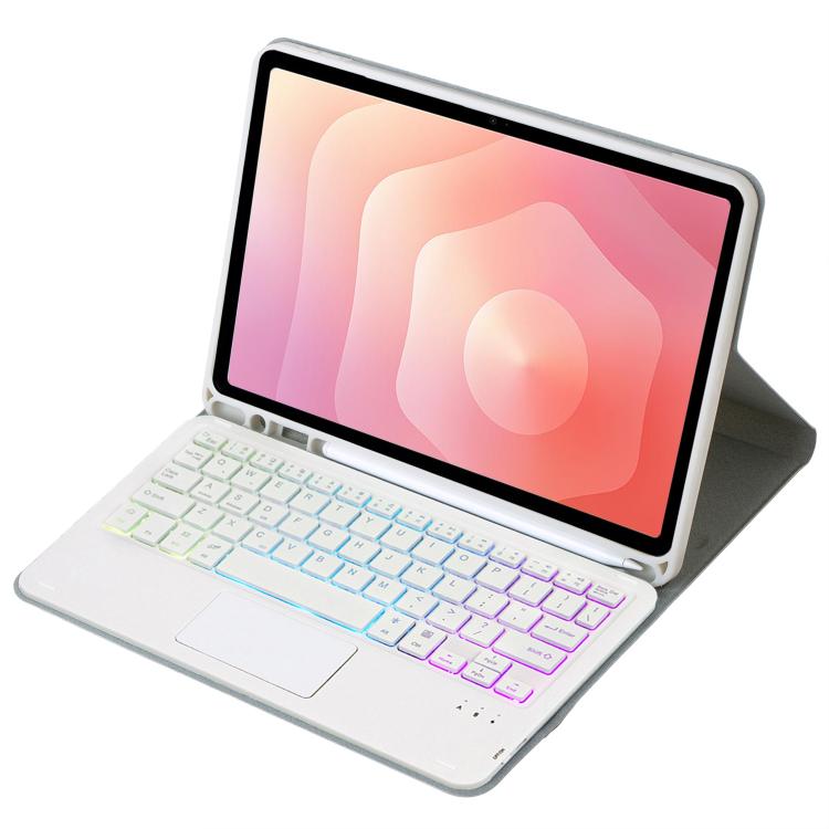For Samsung Galaxy Tab S11 Candy Color Touch Backlight Bluetooth Keyboard Leather Tablet Case with Pen Holder