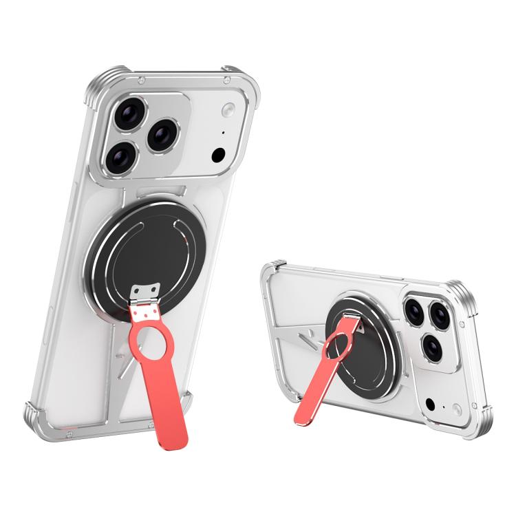 For iPhone 17 Pro Max Hollow Borderless MagSafe Aluminum Alloy Phone Case with Detachable Rotation Holder