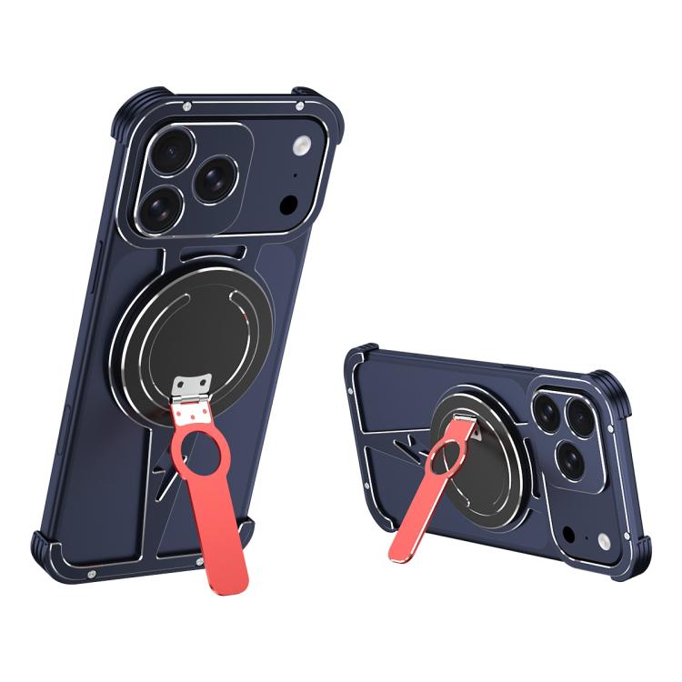 For iPhone 17 Pro Hollow Borderless MagSafe Aluminum Alloy Phone Case with Detachable Rotation Holder