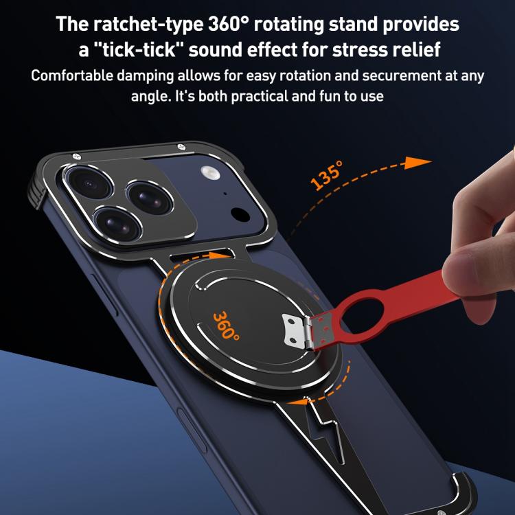For iPhone 17 Pro Max Hollow Borderless MagSafe Aluminum Alloy Phone Case with Detachable Rotation Holder