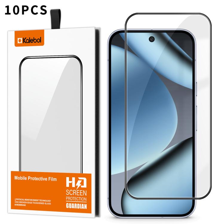 For Google Pixel 10 Pro 10pcs Kalebol High-Aluminum Screen-Printed Full-Coverage Anti-Fingerprint Black-Bordered HD Tempered Glass Film