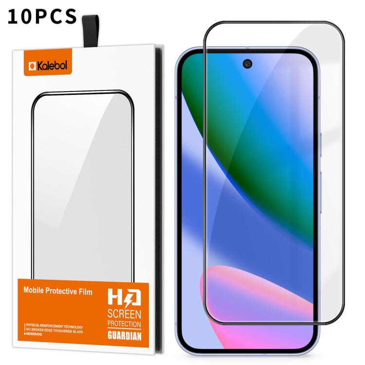 For Google Pixel 10 10pcs Kalebol High-Aluminum Screen-Printed Full-Coverage Anti-Fingerprint Black-Bordered HD Tempered Glass Film