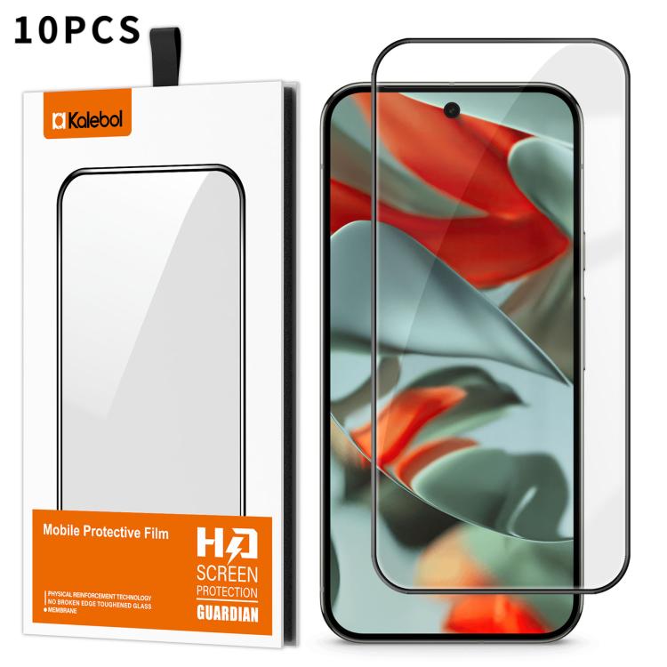 For Google Pixel 9 Pro XL 10pcs Kalebol High-Aluminum Screen-Printed Full-Coverage Anti-Fingerprint Black-Bordered HD Tempered Glass Film
