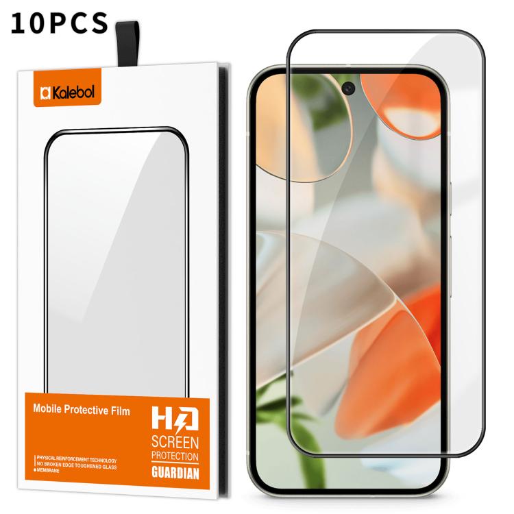 For Google Pixel 9 10pcs Kalebol High-Aluminum Screen-Printed Full-Coverage Anti-Fingerprint Black-Bordered HD Tempered Glass Film
