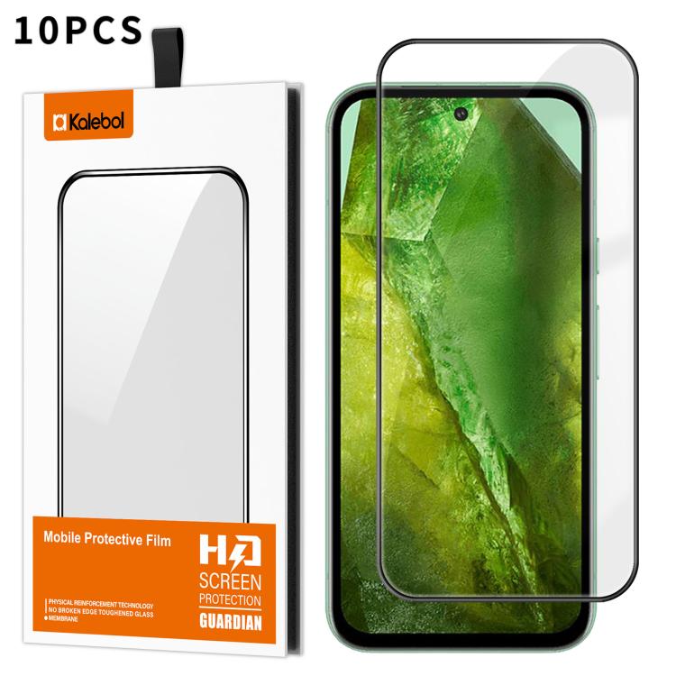 For Google Pixel 8a 10pcs Kalebol High-Aluminum Screen-Printed Full-Coverage Anti-Fingerprint Black-Bordered HD Tempered Glass Film