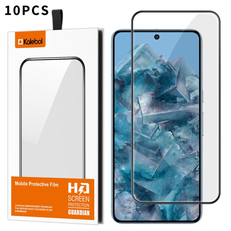 For Google Pixel 8 Pro 10pcs Kalebol High-Aluminum Screen-Printed Full-Coverage Anti-Fingerprint Black-Bordered HD Tempered Glass Film
