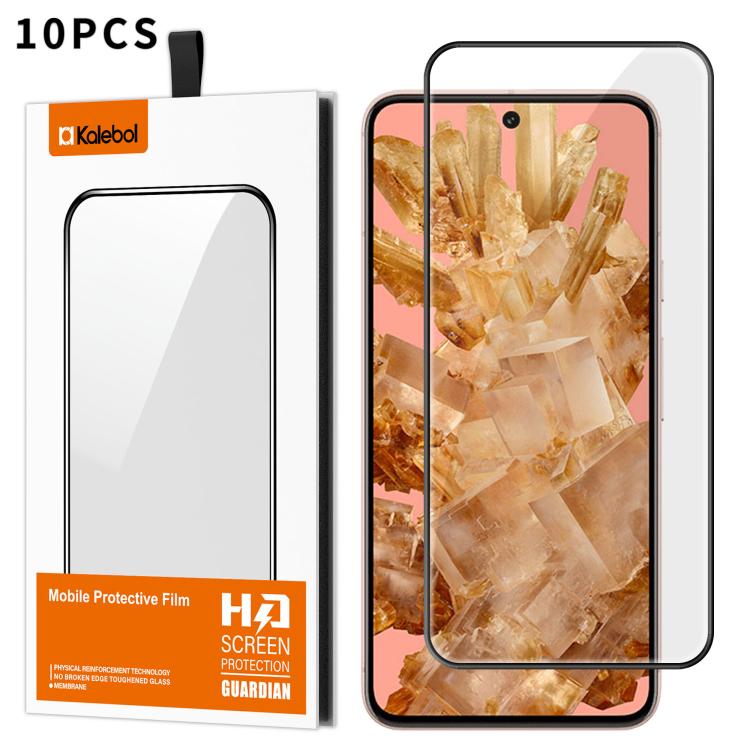 For Google Pixel 8 10pcs Kalebol High-Aluminum Screen-Printed Full-Coverage Anti-Fingerprint Black-Bordered HD Tempered Glass Film