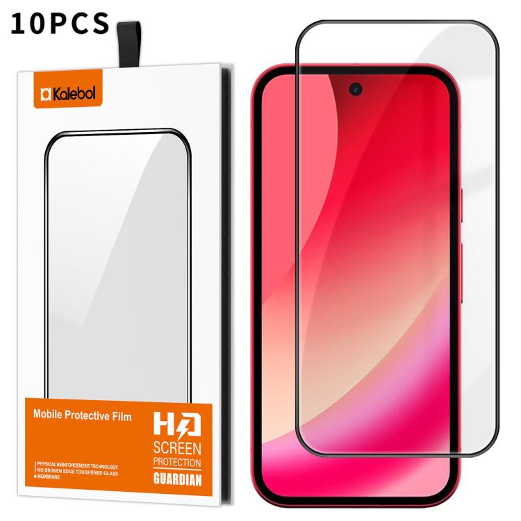 For Google Pixel 10a 10pcs Kalebol High-Aluminum Screen-Printed Full-Coverage Anti-Fingerprint Black-Bordered HD Tempered Glass Film