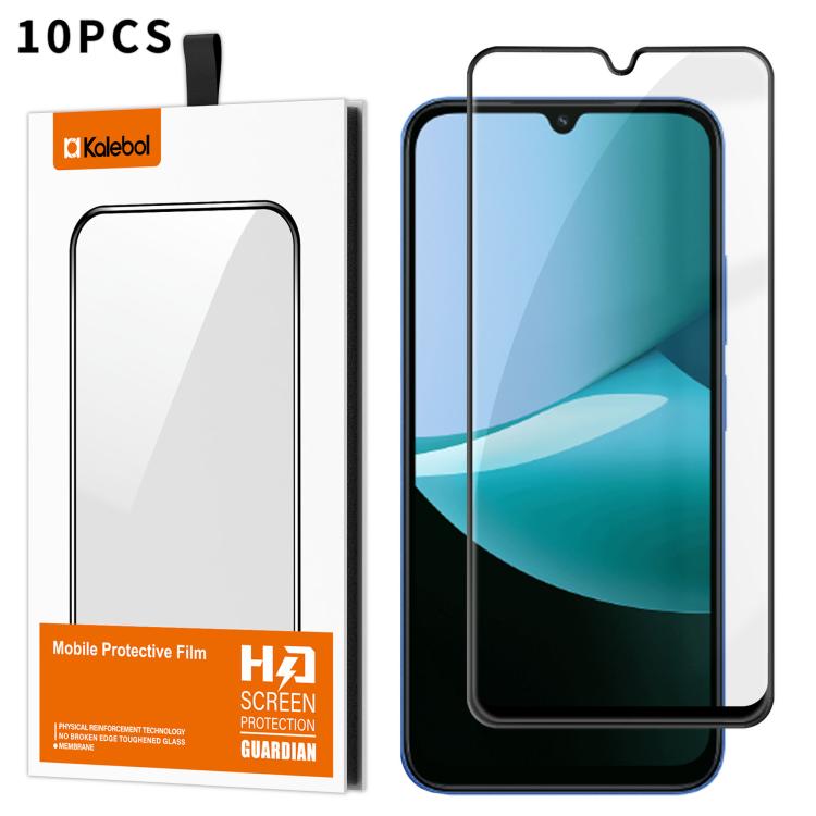 For Redmi 15C 5G / 4G Global 171mm 10pcs Kalebol High-Aluminum Screen-Printed Full-Coverage Anti-Fingerprint Black-Bordered HD Tempered Glass Film