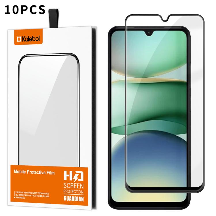 For Redmi A5 4G 171.7mm EU 10pcs Kalebol High-Aluminum Screen-Printed Full-Coverage Anti-Fingerprint Black-Bordered HD Tempered Glass Film
