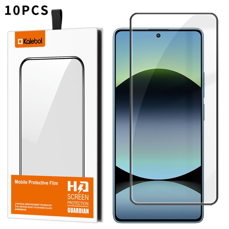 For Redmi Note 14S 10pcs Kalebol High-Aluminum Screen-Printed Full-Coverage Anti-Fingerprint Black-Bordered HD Tempered Glass Film