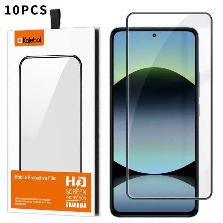 For Redmi Note 14 5G 10pcs Kalebol High-Aluminum Screen-Printed Full-Coverage Anti-Fingerprint Black-Bordered HD Tempered Glass Film