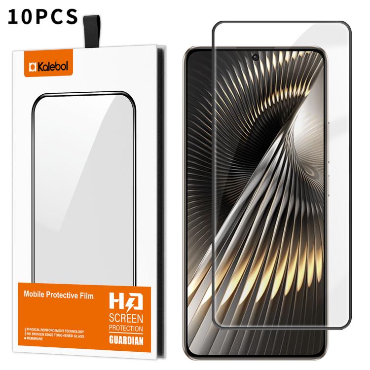 For Redmi Turbo 3 10pcs Kalebol High-Aluminum Screen-Printed Full-Coverage Anti-Fingerprint Black-Bordered HD Tempered Glass Film
