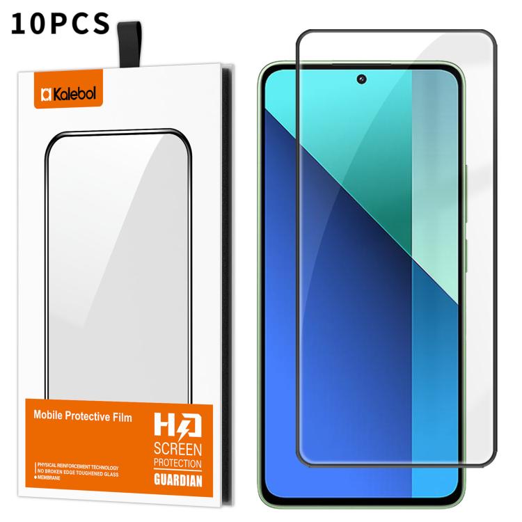 For Redmi Note 13 4G 10pcs Kalebol High-Aluminum Screen-Printed Full-Coverage Anti-Fingerprint Black-Bordered HD Tempered Glass Film