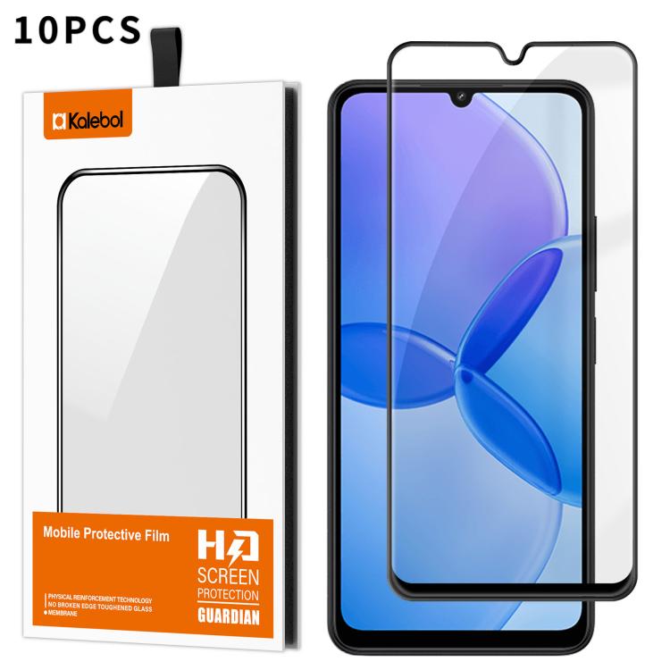 For Redmi 13R 5G 10pcs Kalebol High-Aluminum Screen-Printed Full-Coverage Anti-Fingerprint Black-Bordered HD Tempered Glass Film