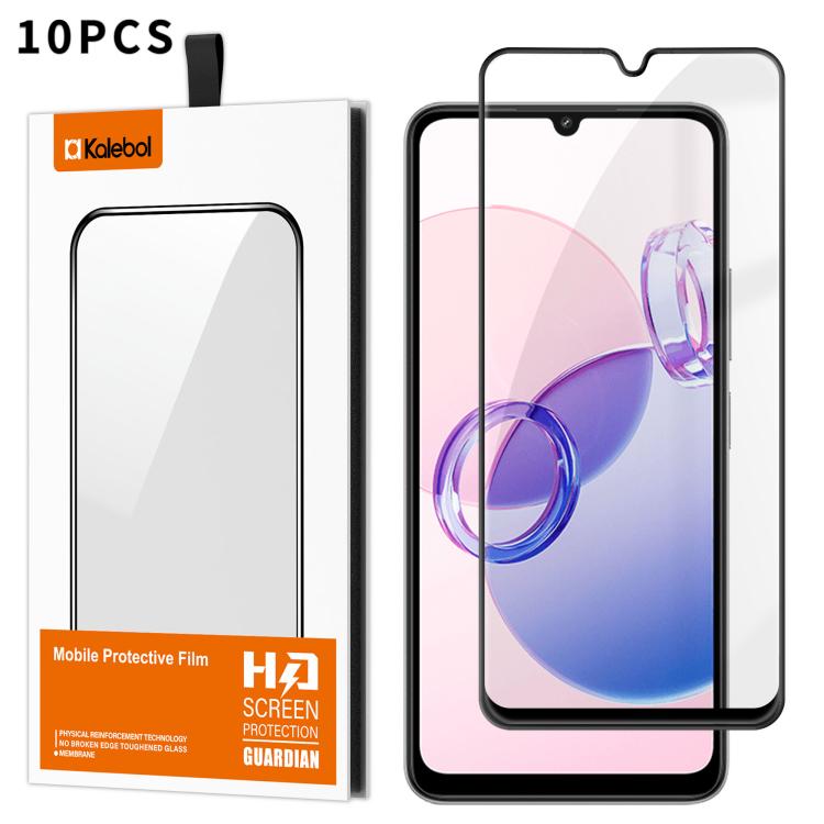 For Redmi 13C 5G 10pcs Kalebol High-Aluminum Screen-Printed Full-Coverage Anti-Fingerprint Black-Bordered HD Tempered Glass Film