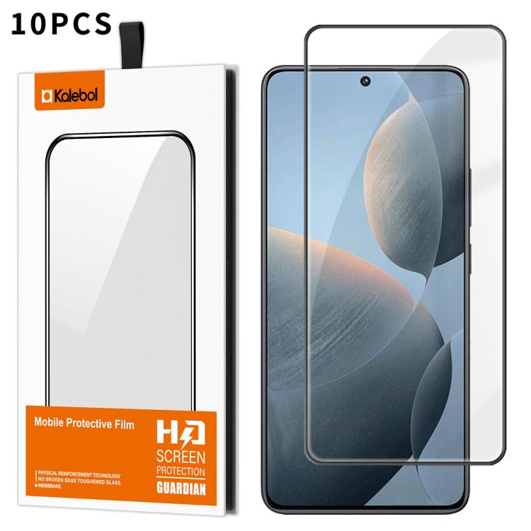 For Redmi K70E 5G 10pcs Kalebol High-Aluminum Screen-Printed Full-Coverage Anti-Fingerprint Black-Bordered HD Tempered Glass Film