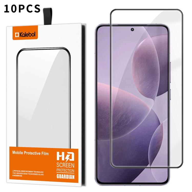 For Redmi K70 10pcs Kalebol High-Aluminum Screen-Printed Full-Coverage Anti-Fingerprint Black-Bordered HD Tempered Glass Film