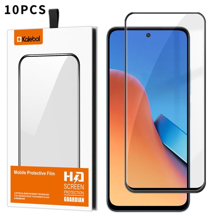 For Redmi 12 4G 10pcs Kalebol High-Aluminum Screen-Printed Full-Coverage Anti-Fingerprint Black-Bordered HD Tempered Glass Film