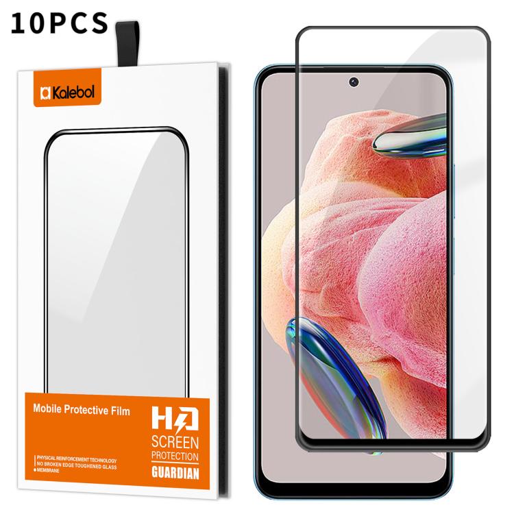 For Redmi Note 12 Pro 4G Global 10pcs Kalebol High-Aluminum Screen-Printed Full-Coverage Anti-Fingerprint Black-Bordered HD Tempered Glass Film