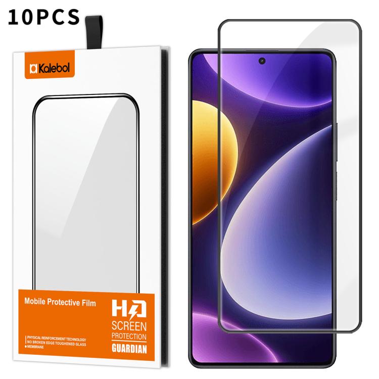 For Redmi Note 12 Turbo 10pcs Kalebol High-Aluminum Screen-Printed Full-Coverage Anti-Fingerprint Black-Bordered HD Tempered Glass Film