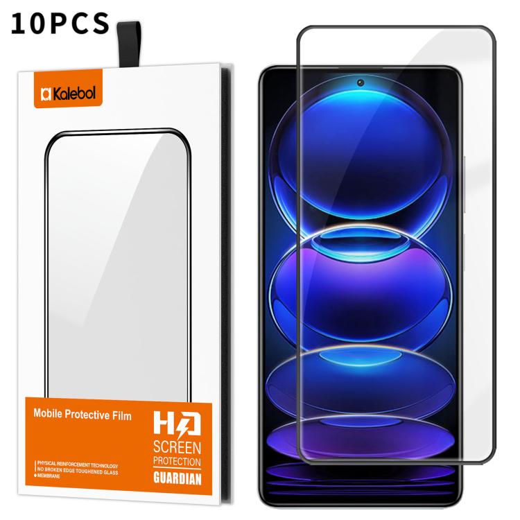 For Redmi Note 12 Pro+ 5G Global 10pcs Kalebol High-Aluminum Screen-Printed Full-Coverage Anti-Fingerprint Black-Bordered HD Tempered Glass Film