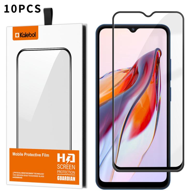 For Redmi 12C 10pcs Kalebol High-Aluminum Screen-Printed Full-Coverage Anti-Fingerprint Black-Bordered HD Tempered Glass Film